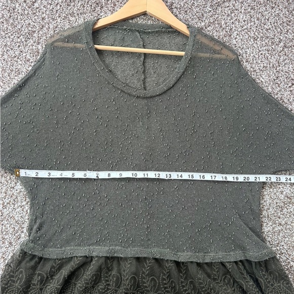Green Semi Sheer Elegant Lace Trimmed Top Blouse Boho Bohemian Casual Large - Picture 4 of 5